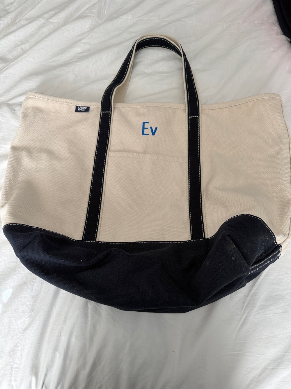 Lands' End Cream and Black Canvas Duffel Tote